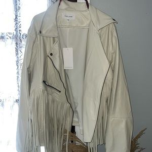 Bone/off white leather fringe jacket